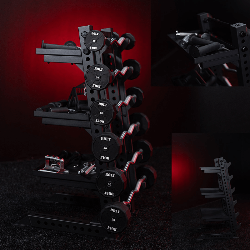 Fixed Straight & EZ Curl Barbell Set + Rack detail image 2