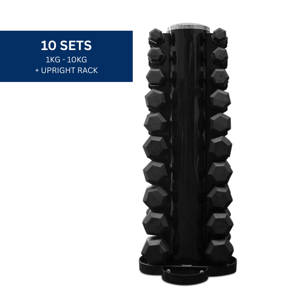 Force Fitness 1-10kg Rubber Hex Dumbbell Set + Rack detail image 2