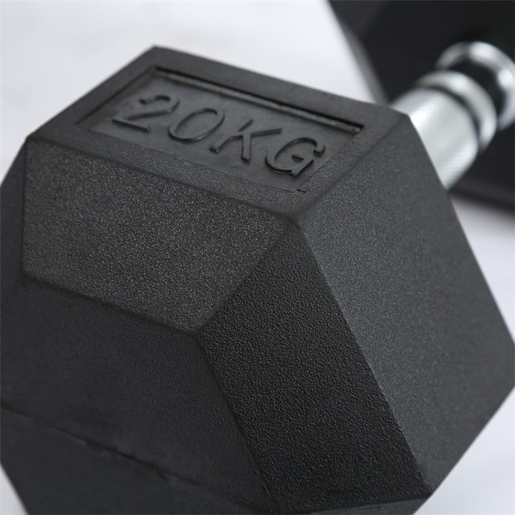 Hexagonal Dumbbells Rubber Coated Pairs (Black & Silver) detail image 5