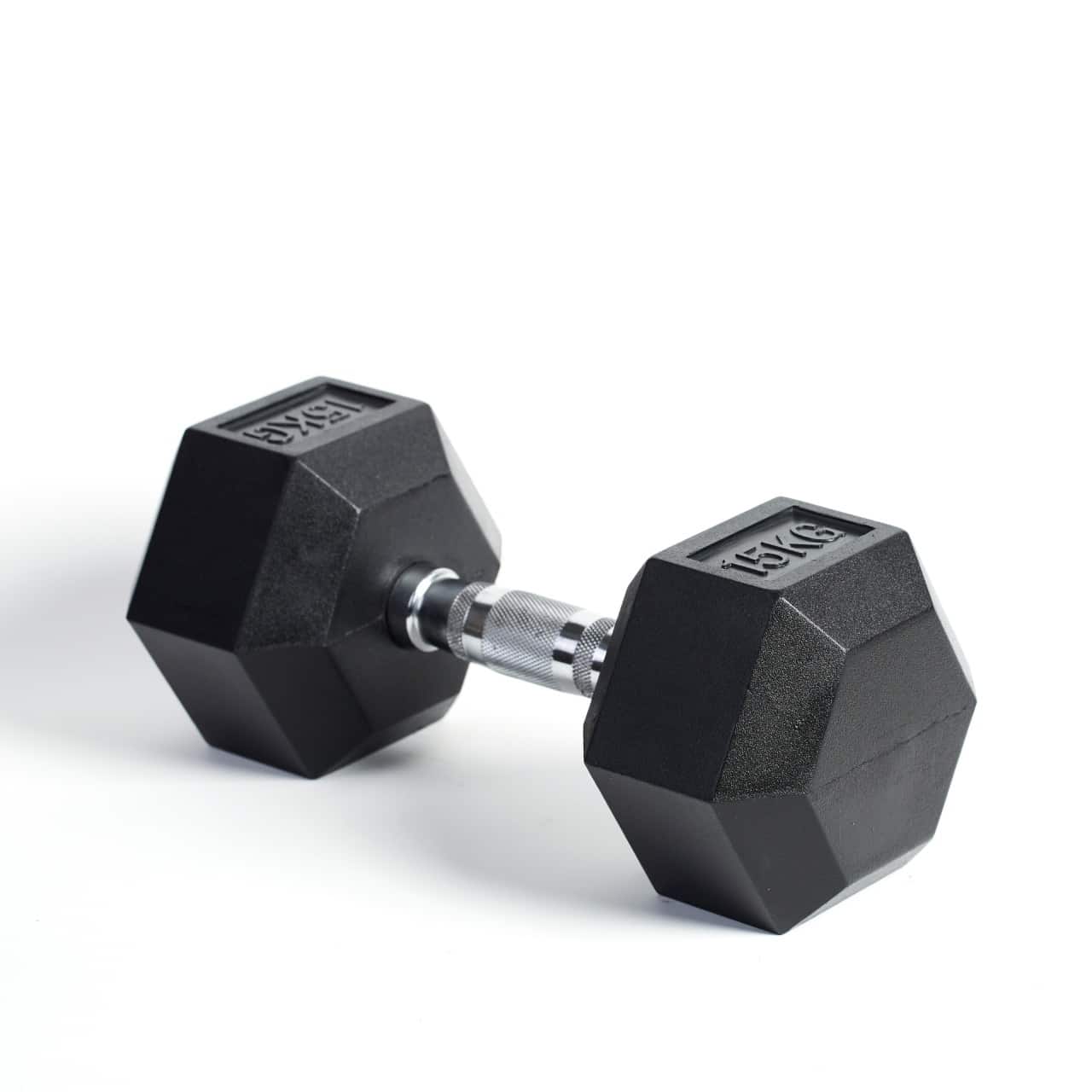 Hexagonal Dumbbells Rubber Coated Pairs (Black & Silver) detail image 2