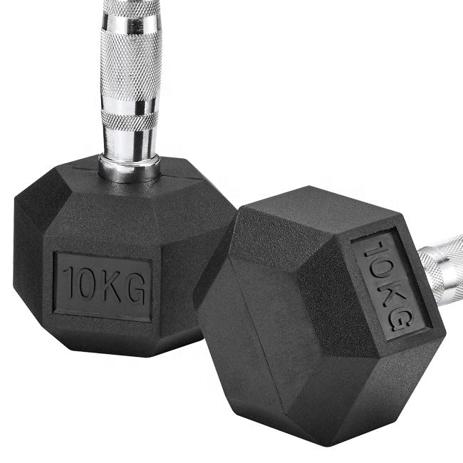 Hexagonal Dumbbells Rubber Coated Pairs (Black & Silver) detail image 6