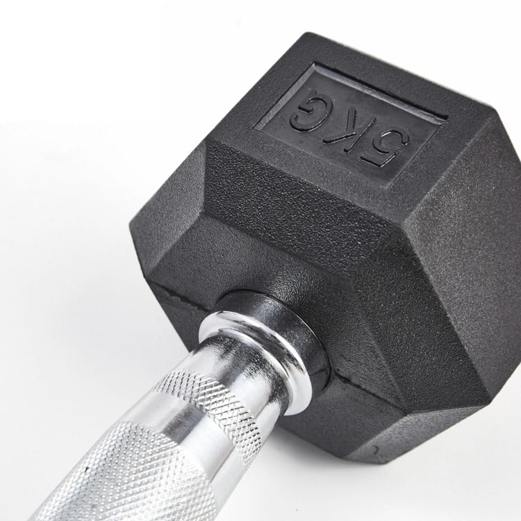 Hexagonal Dumbbells Rubber Coated Pairs (Black & Silver) detail image 3