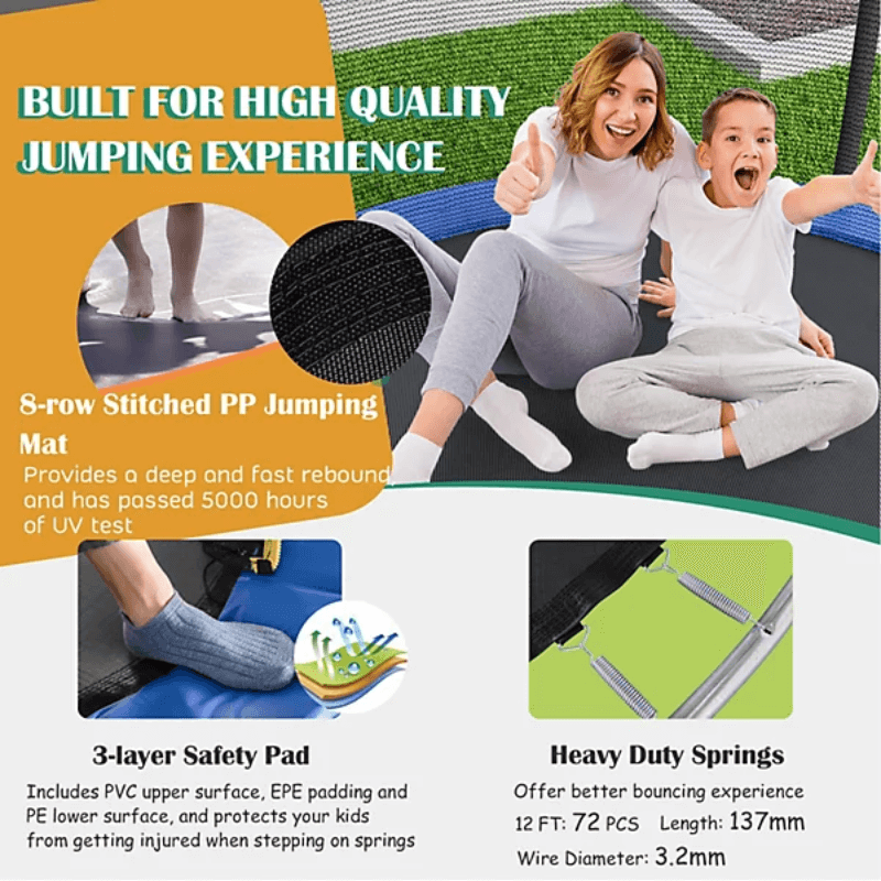 12FT Outdoor Trampoline + 2 Step Ladder detail image 3