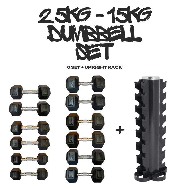 Rubber Hex Dumbbell Upright Set (2.5kg - 15kg) - 6 Sets detail image 2