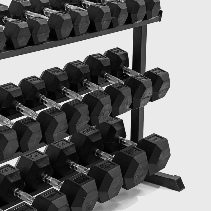 2.5kg - 30kg Rubber Hex Dumbbell Set + Rack detail image 4