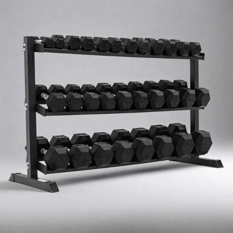2.5kg - 30kg Rubber Hex Dumbbell Set + Rack detail image 3