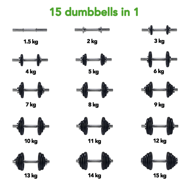 15kg Dumbbell Set - 1 Bar detail image 4